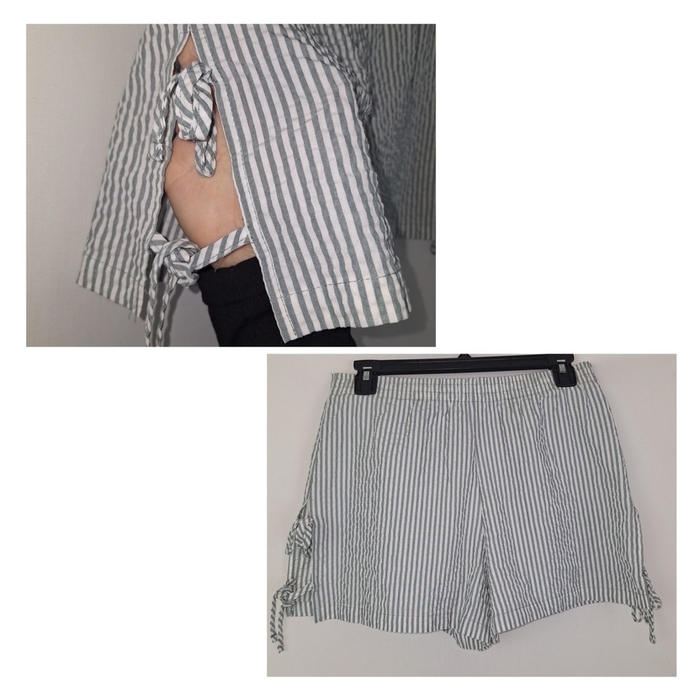 Better Together Dreamy Nights Shorts Green White Striped S Side Slits W/ties